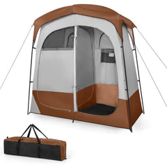 Favory Double - Room Shower Tent, Oversize Space Privacy Shelter for Camping with Floor, Portable Camping Changing Tent with Removable Rain Fly, Storage Bag for Dressing, Toilet, Brown