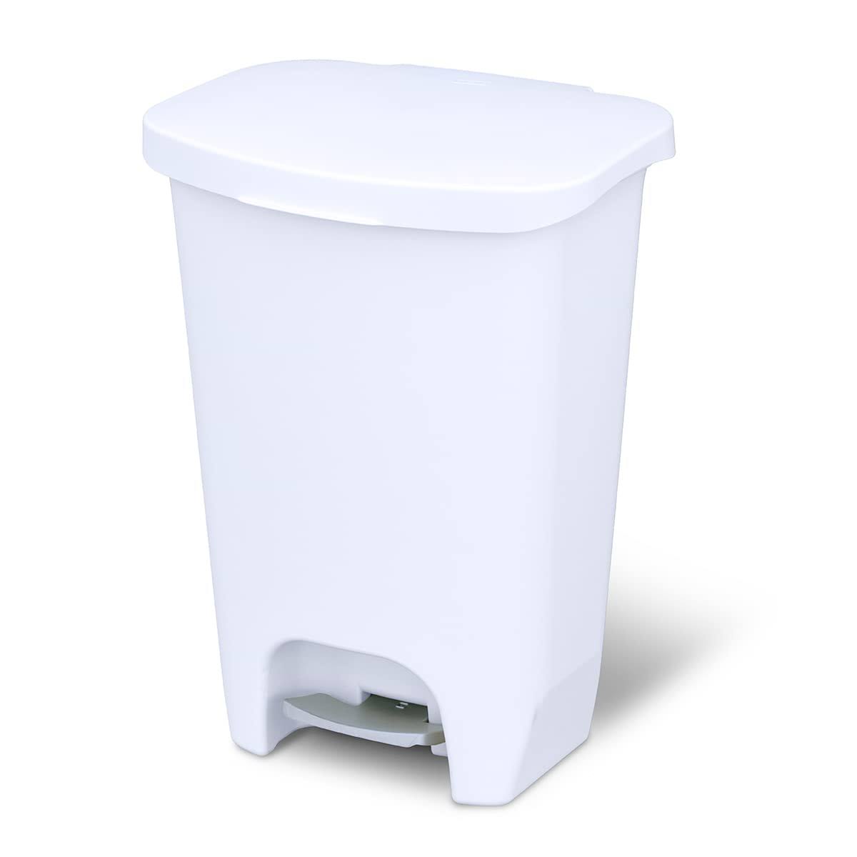 Glad 13 Gallon Trash Can | Plastic Kitchen Waste Bin with Odor Protection of Lid | Hands Free with Step on Foot Pedal, 13 Gallon, White