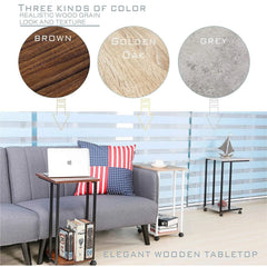 JJS Side End C Table for Sofa, Living Room Couch Table Snack Table That Slide Under for Small Spaces Cement/Black