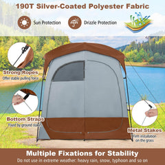 Favory Double - Room Shower Tent, Oversize Space Privacy Shelter for Camping with Floor, Portable Camping Changing Tent with Removable Rain Fly, Storage Bag for Dressing, Toilet, Brown