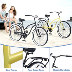 Single Speed Bicycles 26"inch, Steel Frame, Wide Wheels for Stability, Rear Coaster Brakes, Multiple Colors Men'S Beach Cruiser Bike