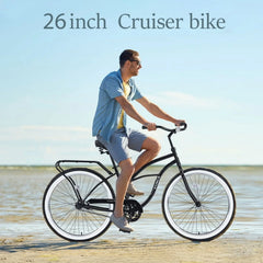 Single Speed Bicycles 26"inch, Steel Frame, Wide Wheels for Stability, Rear Coaster Brakes, Multiple Colors Men'S Beach Cruiser Bike