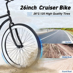 Single Speed Bicycles 26"inch, Steel Frame, Wide Wheels for Stability, Rear Coaster Brakes, Multiple Colors Men'S Beach Cruiser Bike