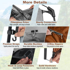 Favory Double - Room Shower Tent, Oversize Space Privacy Shelter for Camping with Floor, Portable Camping Changing Tent with Removable Rain Fly, Storage Bag for Dressing, Toilet, Brown