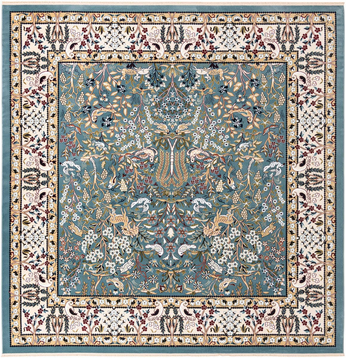 Rugs Nain Design 10 ft Square Blue Floral Area Rug