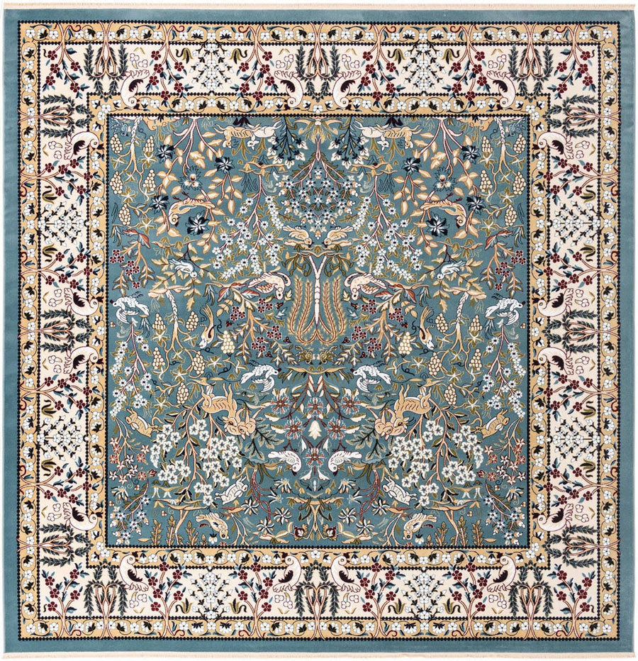 Rugs Nain Design 10 ft Square Blue Floral Area Rug